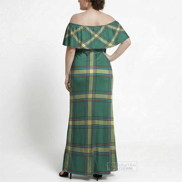 Alberta Tartan Off Shoulder Ruffle Maxi Dress
