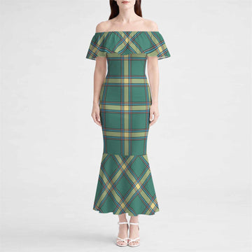 Alberta Tartan Off Shoulder Ruffle Mermaid Maxi Dress