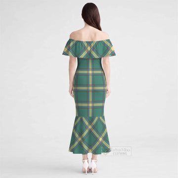 Alberta Tartan Off Shoulder Ruffle Mermaid Maxi Dress