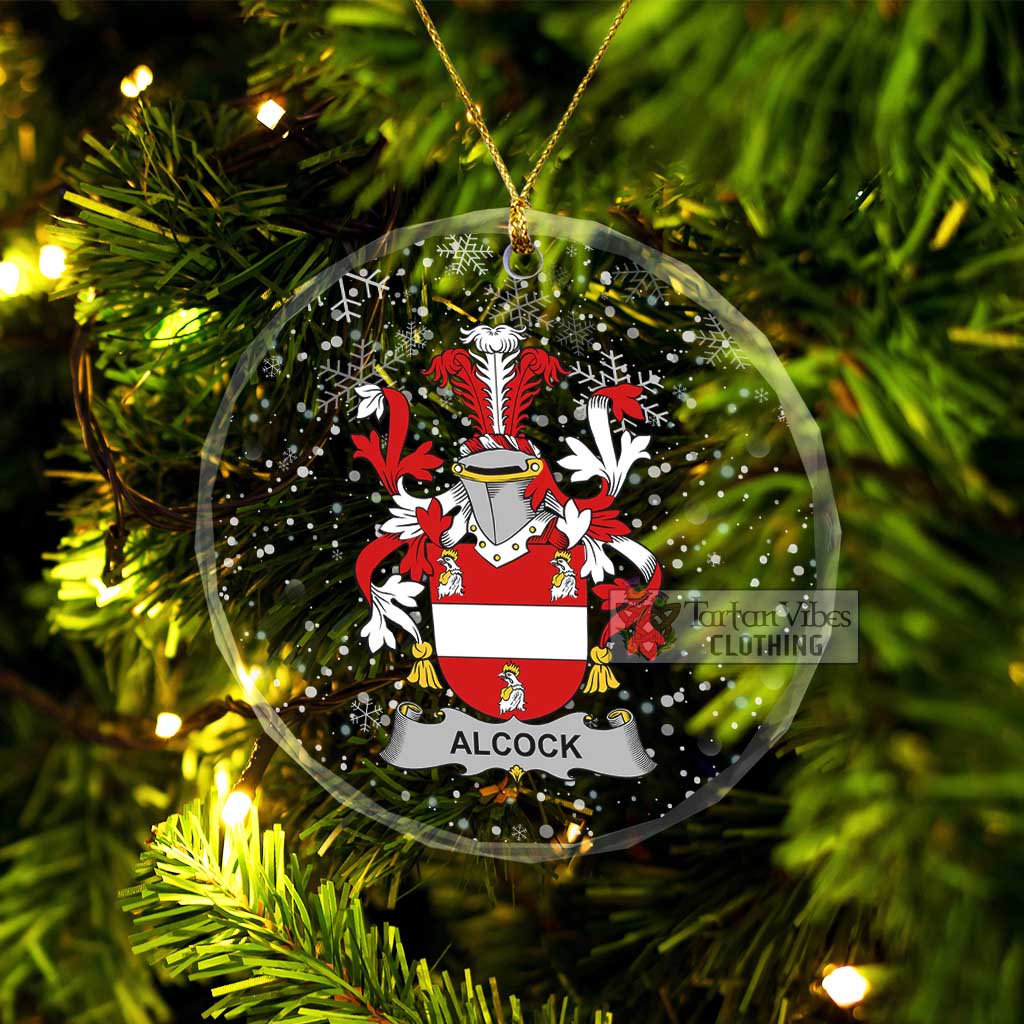 Alcock Irish Clan Christmas Glass Ornament with Coat of Arms Transparent Glass Circle - 2D-tartanvibesclothing