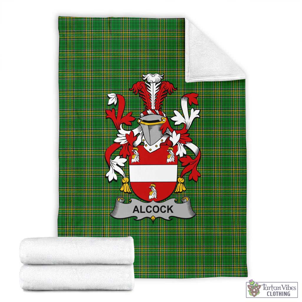 Alcock Irish Clan Tartan Blanket with Coat of Arms X-Large 59 x 79 inches 150 x 200 cm - Tartan Vibes Clothing