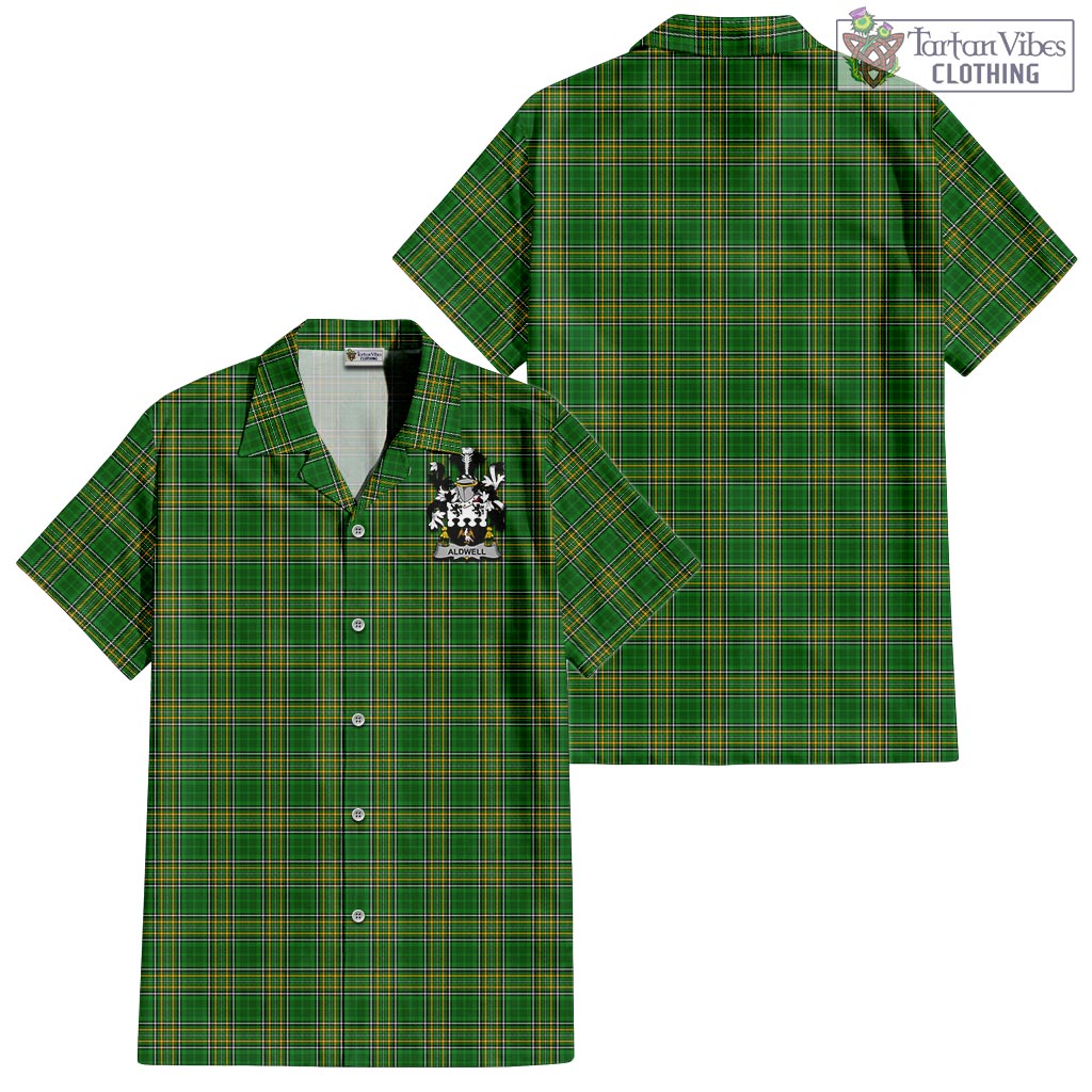 Tartan Vibes Clothing Aldwell Ireland Clan Tartan Short Sleeve Button Up with Coat of Arms