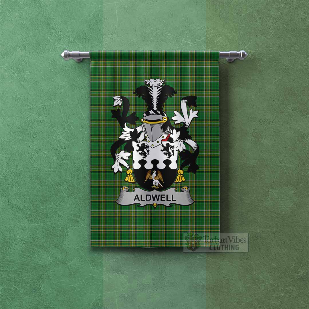 Tartan Vibes Clothing Aldwell Irish Clan Tartan Gonfalon, Tartan Banner with Coat of Arms