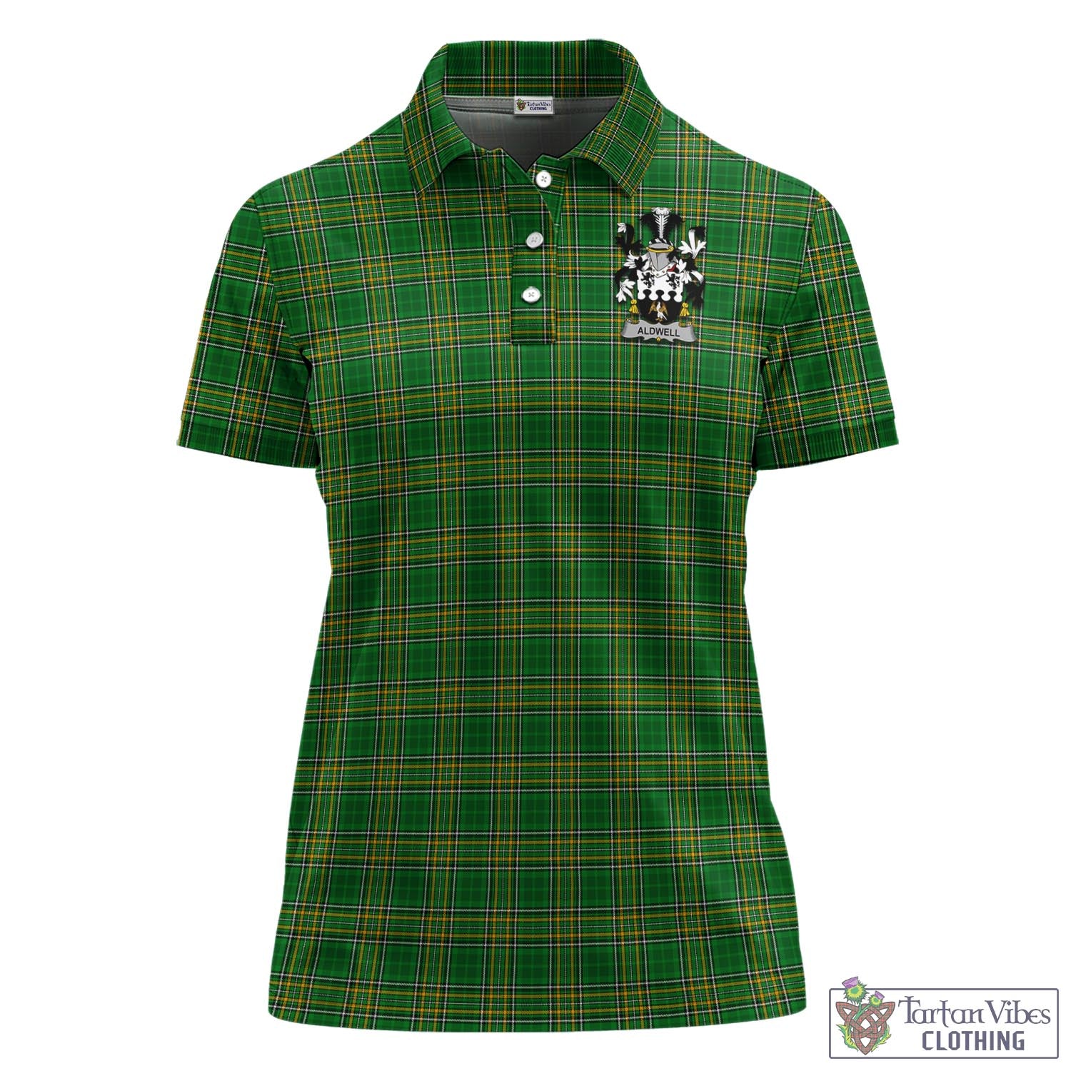 Tartan Vibes Clothing Aldwell Ireland Clan Tartan Women's Polo Shirt with Coat of Arms