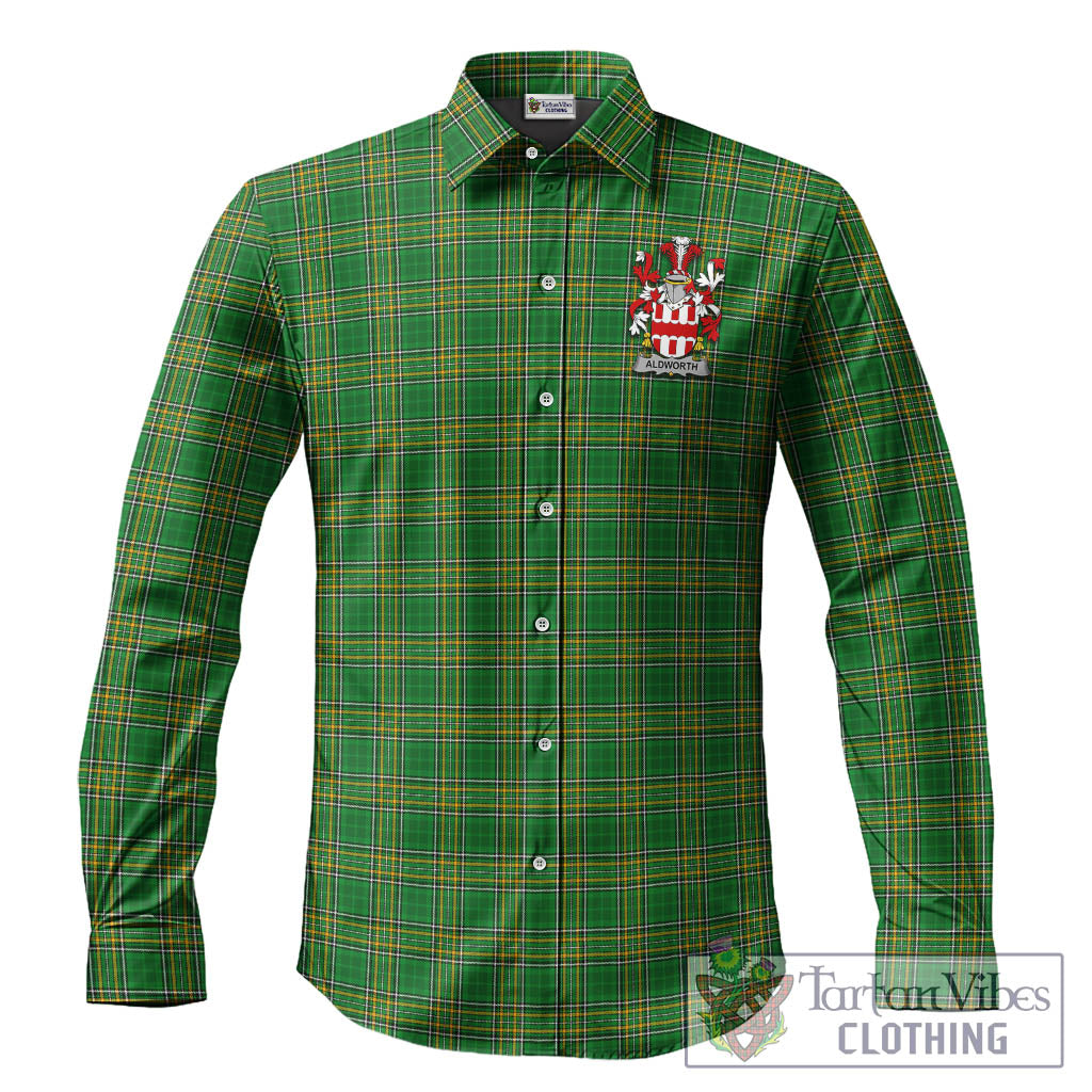 Tartan Vibes Clothing Aldworth Ireland Clan Tartan Long Sleeve Button Up with Coat of Arms