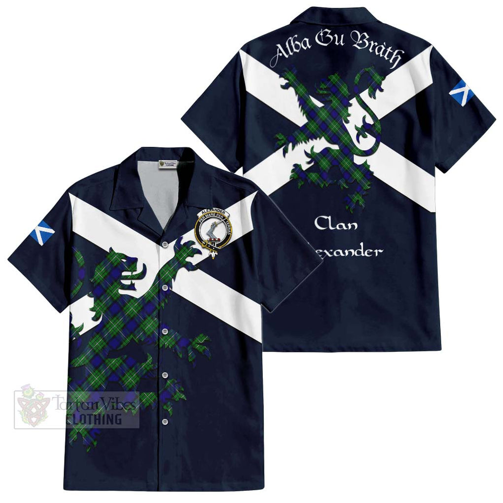Tartan Vibes Clothing Alexander Tartan Lion Rampant Short Sleeve Button Shirt – Proudly Display Your Heritage with Alba Gu Brath and Clan Name