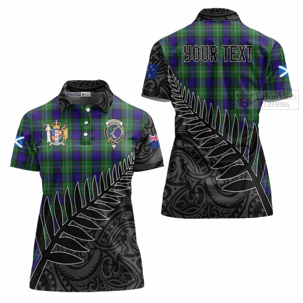 Tartan Vibes Clothing Alexander Crest Tartan Women's Polo Shirt with New Zealand Silver Fern Half Style