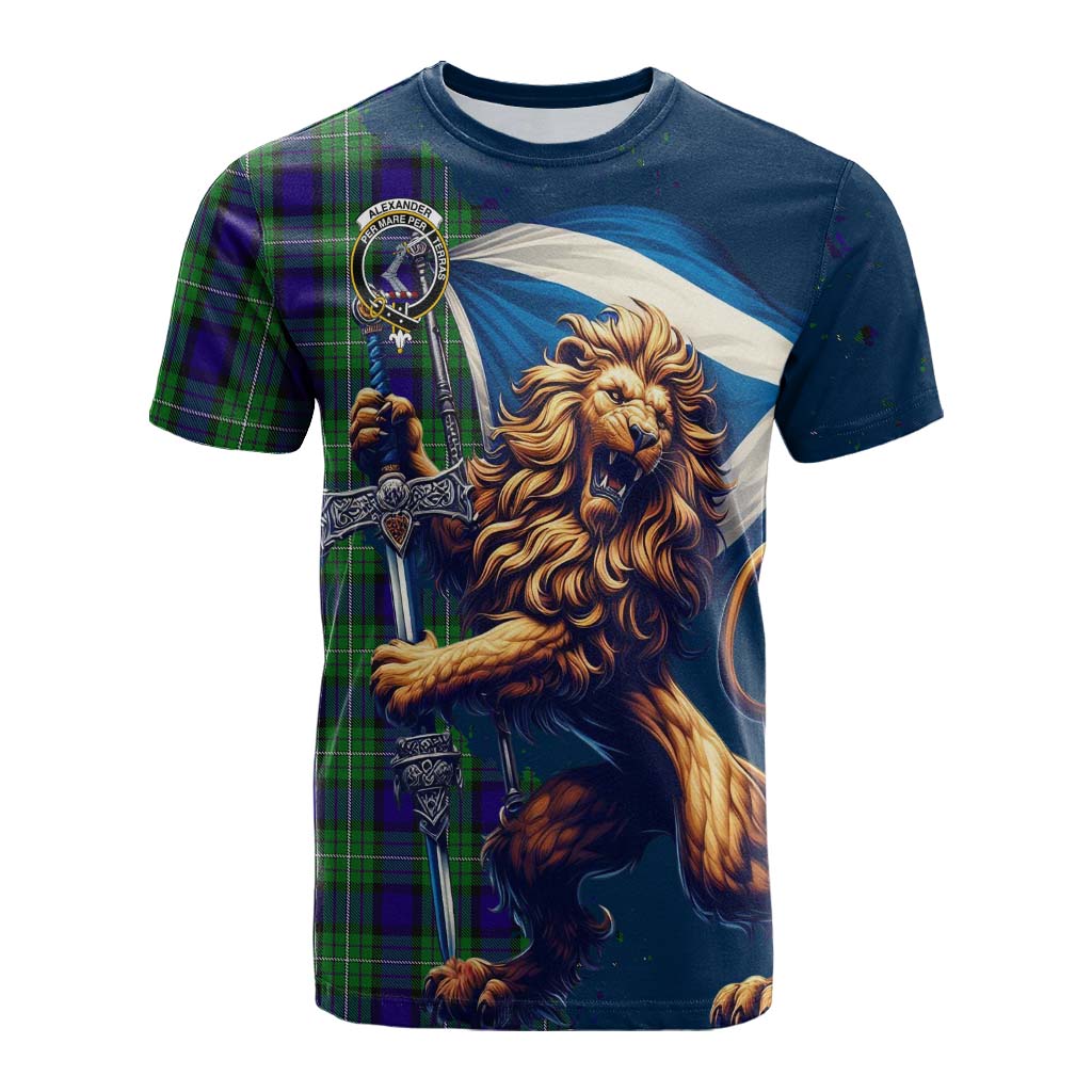 Tartan Vibes Clothing Alexander Tartan Family Crest Cotton T-shirt with Scottish Majestic Lion