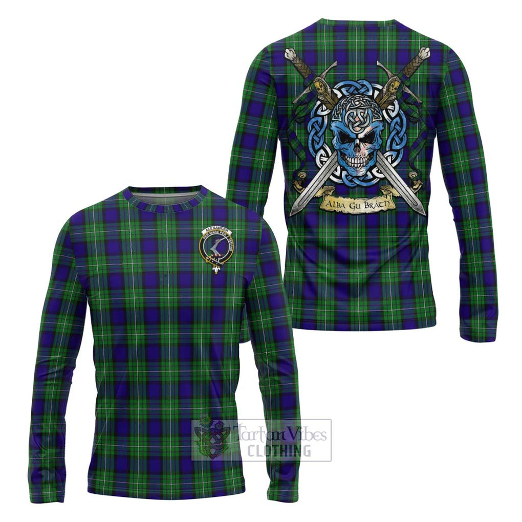 Tartan Vibes Clothing Alexander Tartan Long Sleeve T-Shirt with Family Crest Celtic Skull Style
