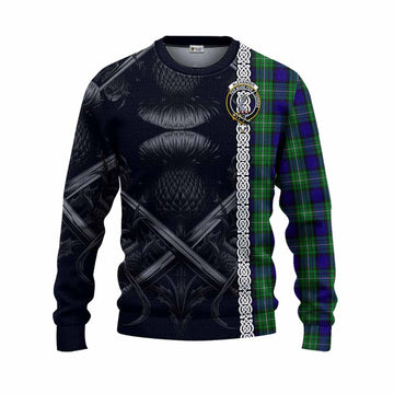Tartan Vibes Clothing Alexander Tartan Knitted Sweater with Family Crest Cross Sword Thistle Celtic Vibes