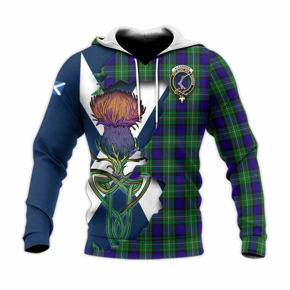 Tartan Vibes Clothing Alexander Tartan Family Crest Knitted Hoodie Scottish Thistle Celtic Inspired