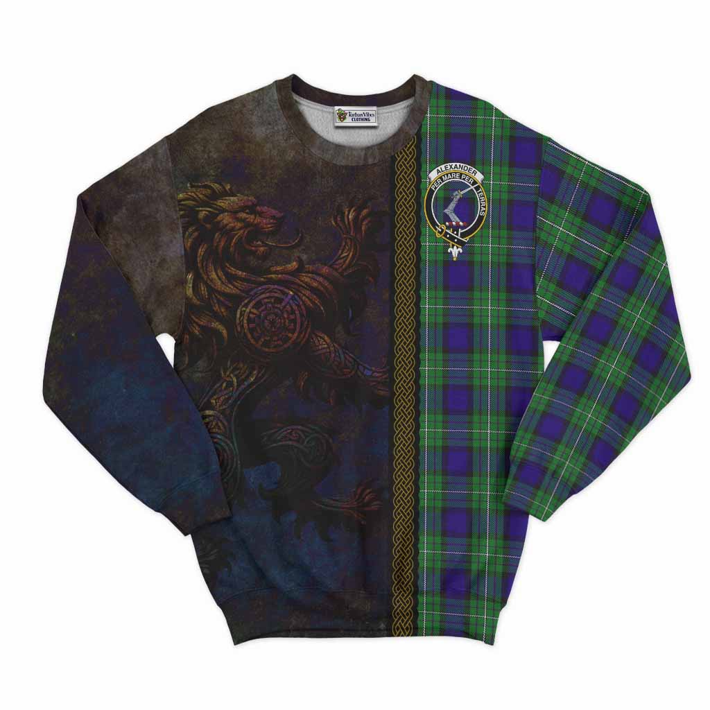 Tartan Vibes Clothing Alexander Tartan Family Crest Sweatshirt Alba Gu Brath Be Brave Lion Ancient Style