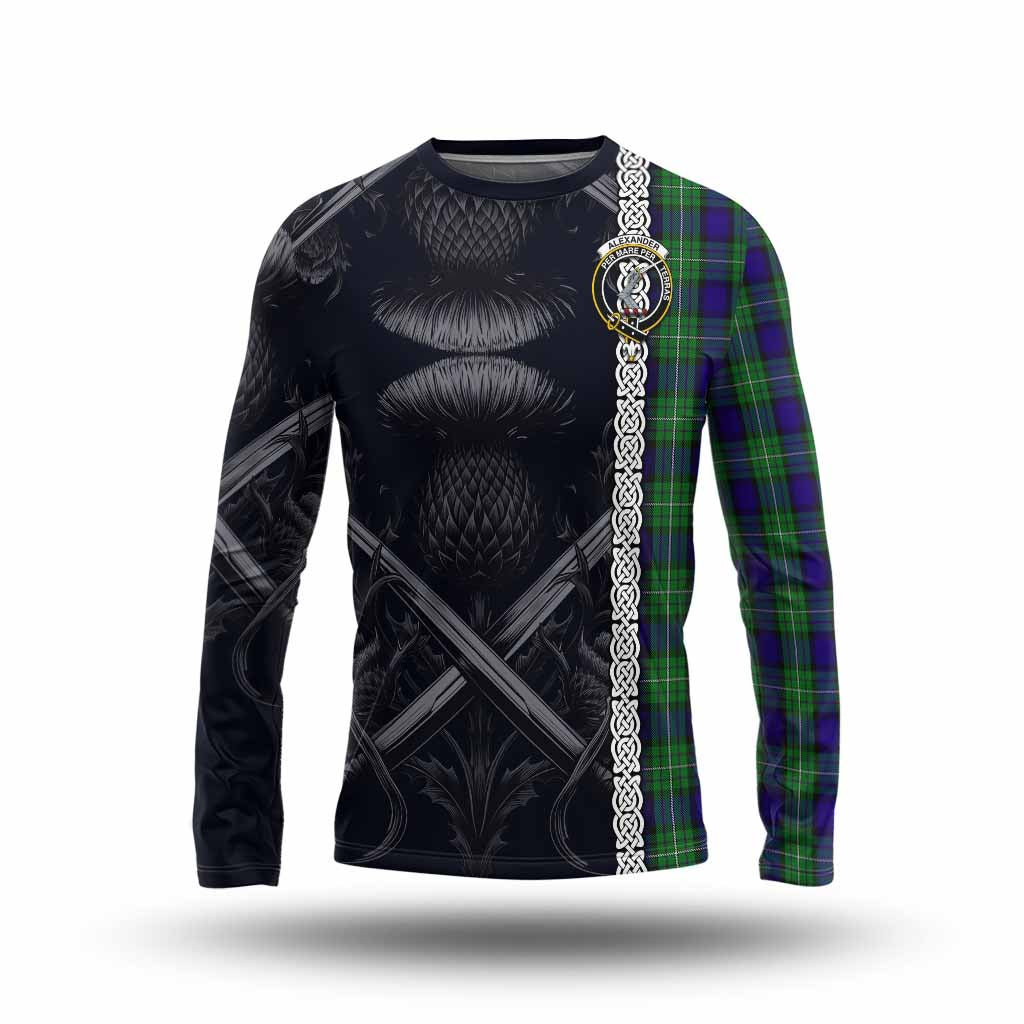 Tartan Vibes Clothing Alexander Tartan Long Sleeve T-Shirt with Family Crest Cross Sword Thistle Celtic Vibes