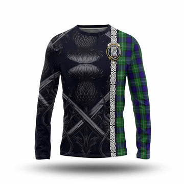 Tartan Vibes Clothing Alexander Tartan Long Sleeve T-Shirt with Family Crest Cross Sword Thistle Celtic Vibes