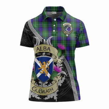Tartan Vibes Clothing Alexander Tartan Family Crest Women's Polo Shirt Lion Rampant Royal Thistle Shield Celtic Inspired