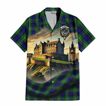 Tartan Vibes Clothing Alexander Tartan Family Crest Short Sleeve Button Shirt with Scottish Ancient Castle Style