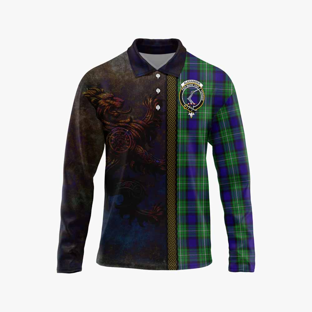 Tartan Vibes Clothing Alexander Tartan Family Crest Long Sleeve Polo Shirt Alba Gu Brath Be Brave Lion Ancient Style