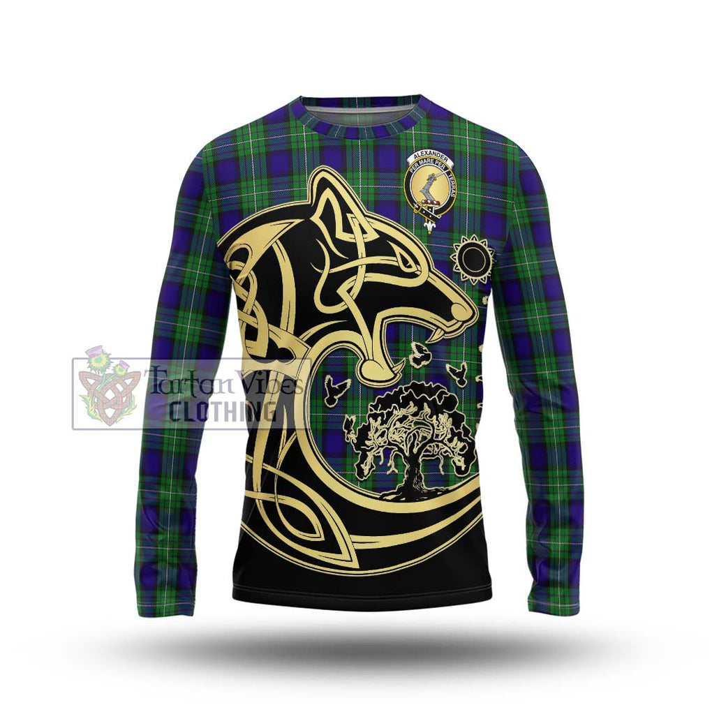 Alexander Tartan Long Sleeve T-Shirt with Family Crest Celtic Wolf Style Unisex - Tartan Vibes Clothing