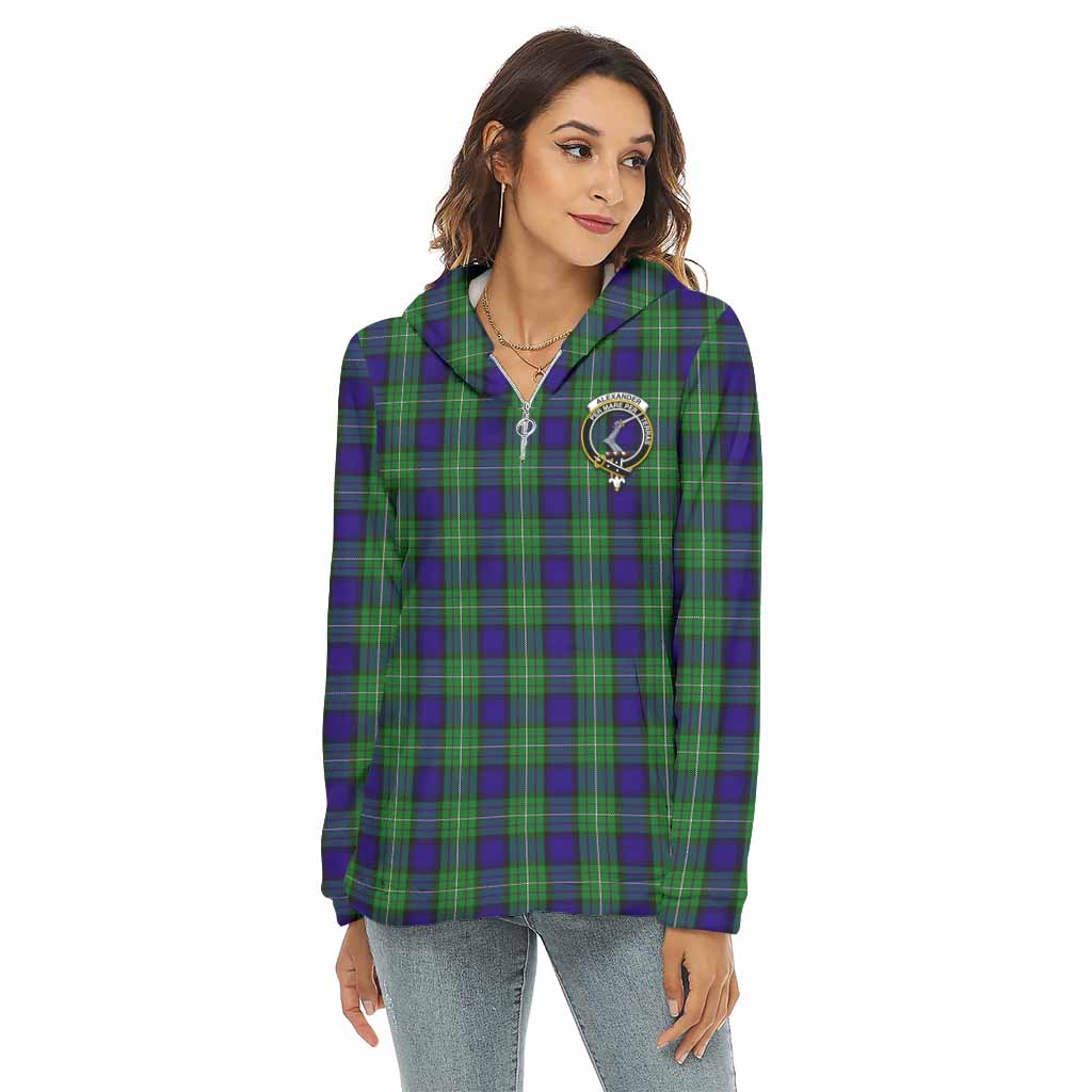 Tartan Vibes Clothing Alexander Tartan Crest Women's Borg  Half Zip Fleece Hoodie