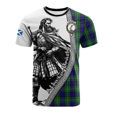 Alexander Tartan Clan Crest Cotton T-shirt with Highlander Warrior Celtic Style
