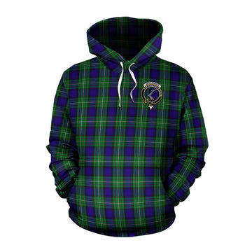 Tartan Vibes Clothing Alexander Tartan Cotton Hoodie with Family Crest and Bearded Skull Holding Bottles of Whiskey