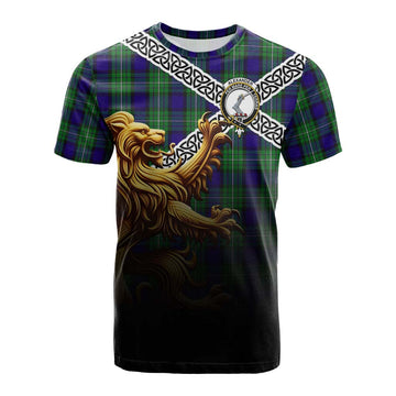 Tartan Vibes Clothing Alexander Crest Tartan Cotton T-shirt with Golden Lion Emblem Celtic Style