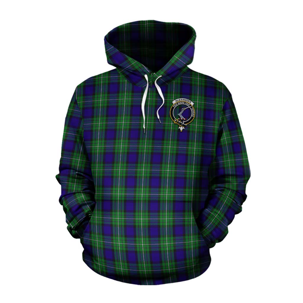 Tartan Vibes Clothing Alexander Tartan Cotton Hoodie with Family Crest Celtic Skull Style