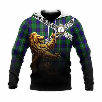 Tartan Vibes Clothing Alexander Crest Tartan Knitted Hoodie with Golden Lion Emblem Celtic Style