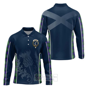 Tartan Vibes Clothing Alexander Tartan Long Sleeve Polo Shirt with Family Crest and Scottish Thistle Vibes Sport Style