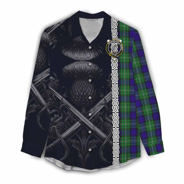Tartan Vibes Clothing Alexander Tartan Women's Casual Shirt with Family Crest Cross Sword Thistle Celtic Vibes