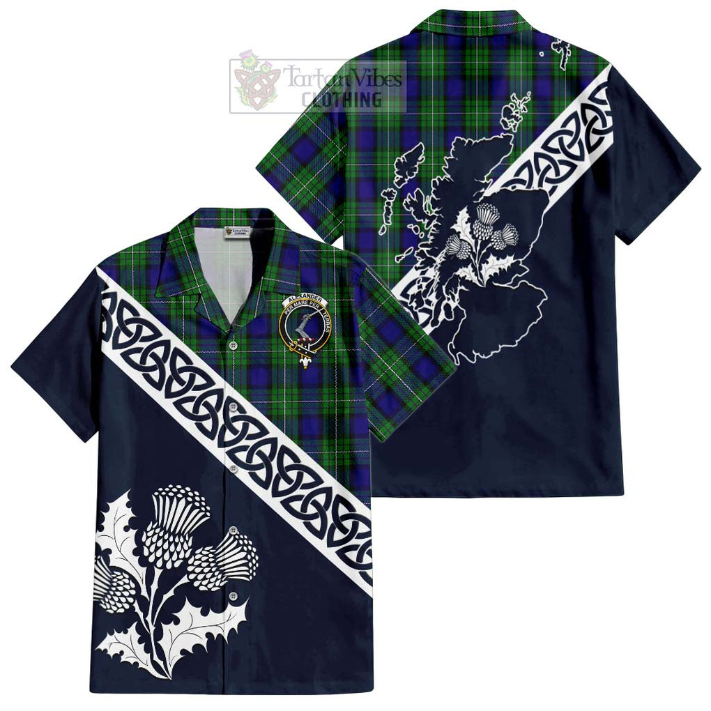 Tartan Vibes Clothing Alexander Tartan Short Sleeve Button Shirt Featuring Thistle and Scotland Map