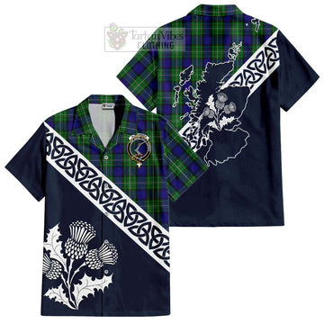 Tartan Vibes Clothing Alexander Tartan Short Sleeve Button Shirt Featuring Thistle and Scotland Map