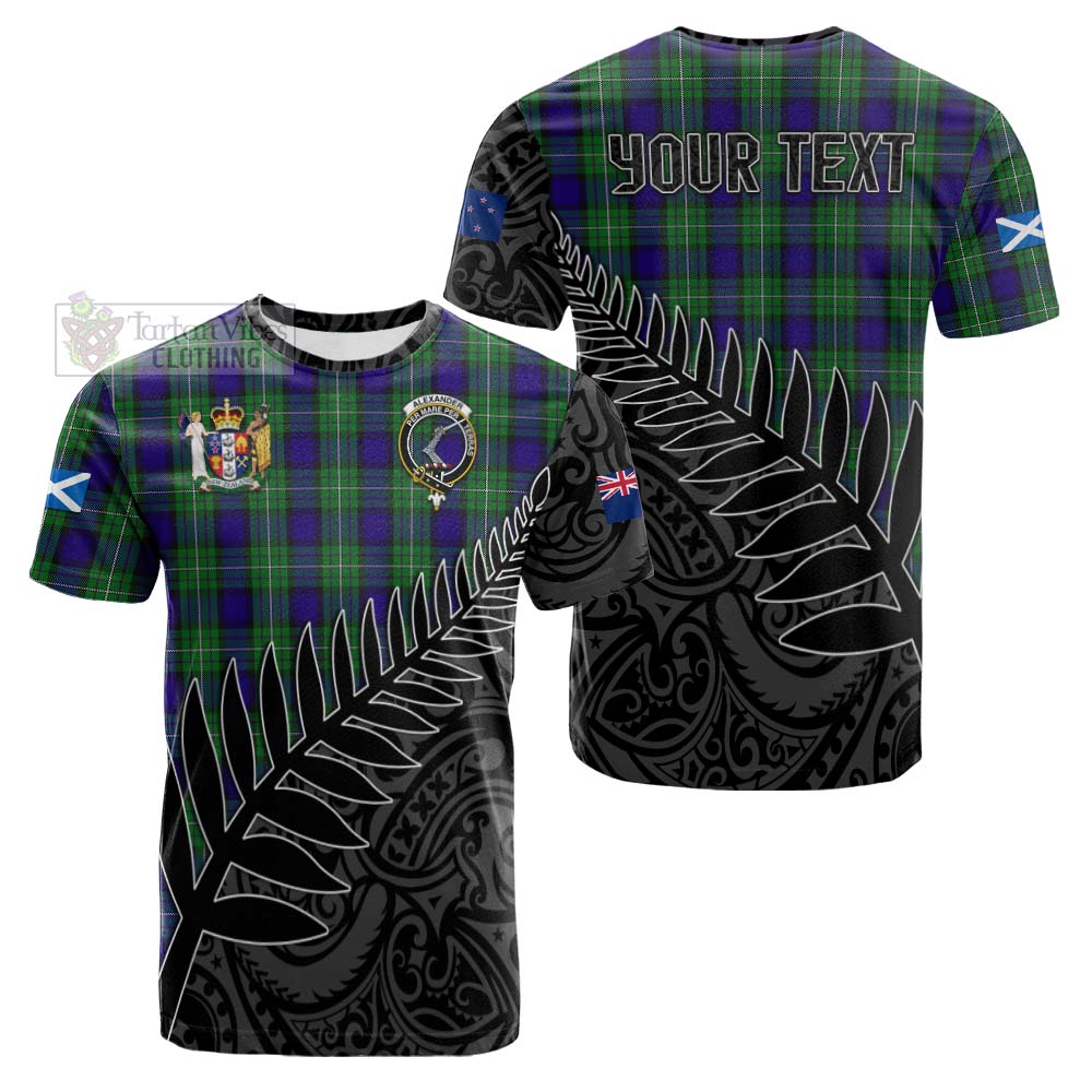 Tartan Vibes Clothing Alexander Crest Tartan Cotton T-shirt with New Zealand Silver Fern Half Style