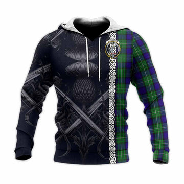 Tartan Vibes Clothing Alexander Tartan Knitted Hoodie with Family Crest Cross Sword Thistle Celtic Vibes