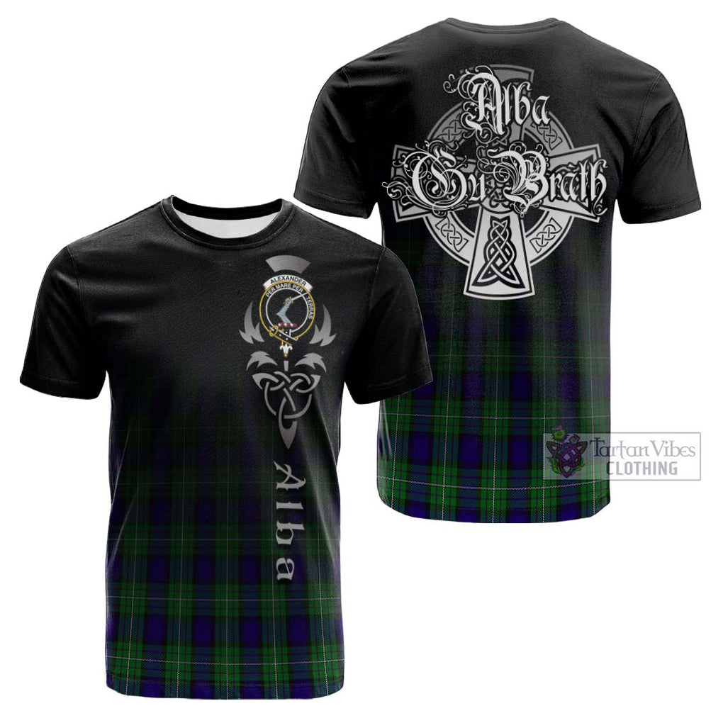 Tartan Vibes Clothing Alexander Tartan Cotton T-shirt Featuring Alba Gu Brath Family Crest Celtic Inspired