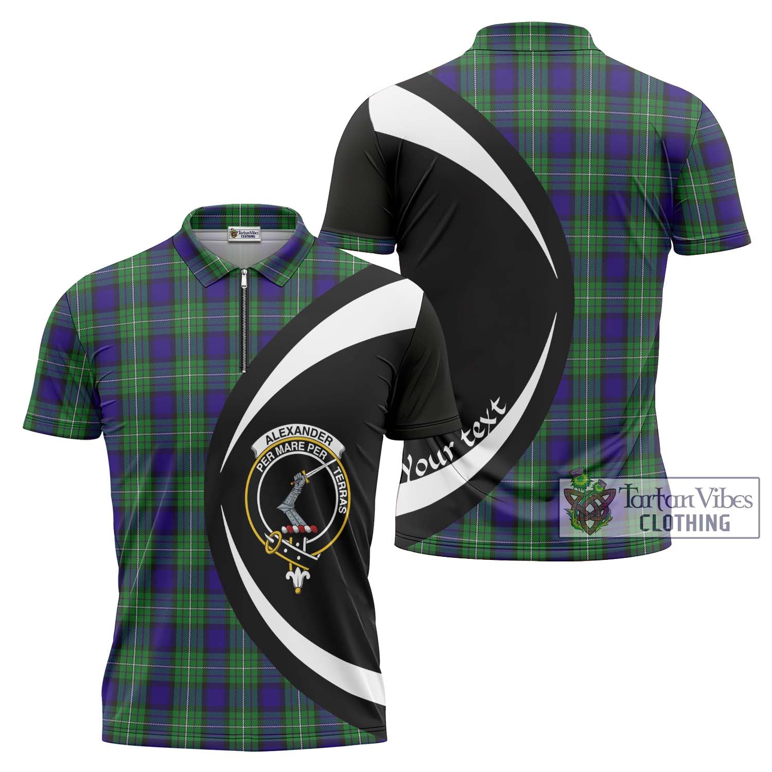 Tartan Vibes Clothing Alexander Tartan Zipper Polo Shirt with Family Crest Circle Style