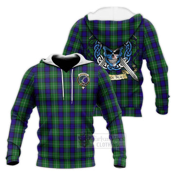 Tartan Vibes Clothing Alexander Tartan Knitted Hoodie with Family Crest Celtic Skull Style