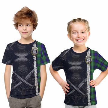 Tartan Vibes Clothing Alexander Tartan Kid T-Shirt with Family Crest Cross Sword Thistle Celtic Vibes
