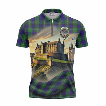 Tartan Vibes Clothing Alexander Tartan Family Crest Zipper Polo Shirt with Scottish Ancient Castle Stype