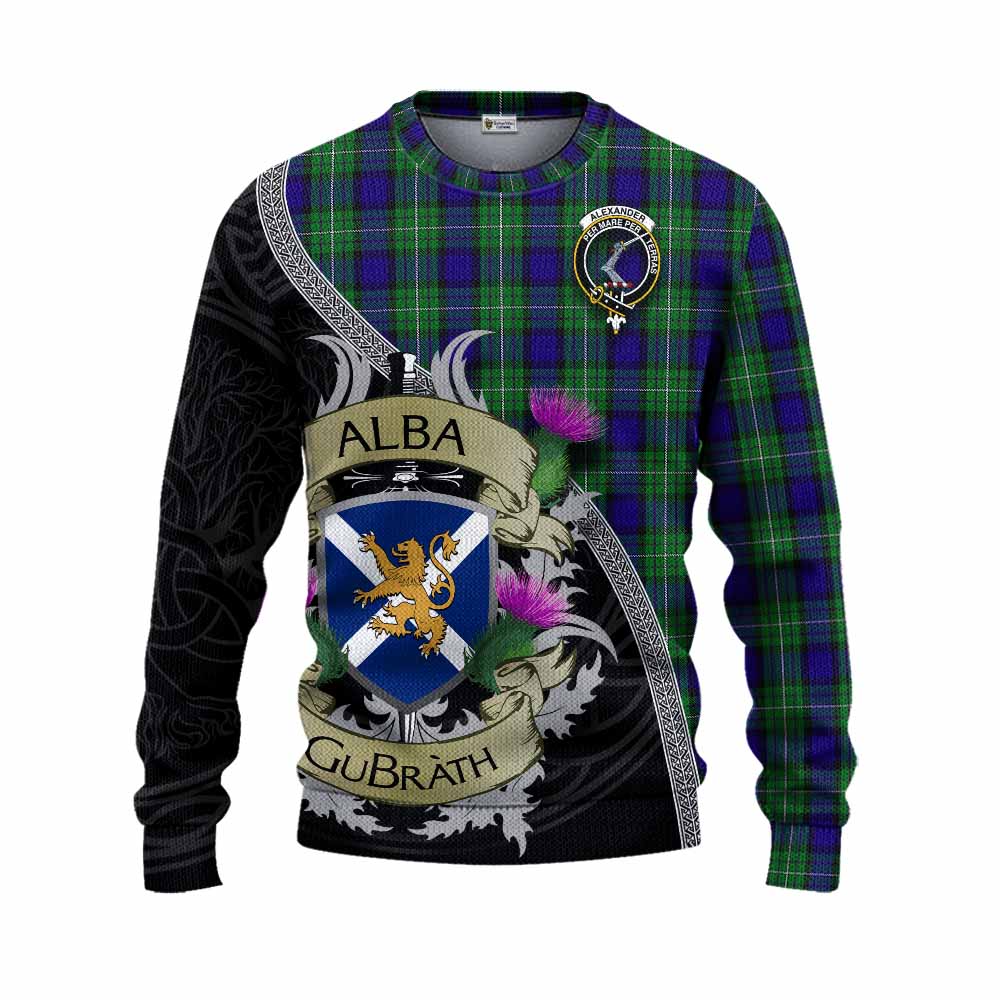 Tartan Vibes Clothing Alexander Tartan Family Crest Knitted Sweater Lion Rampant Royal Thistle Shield Celtic Inspired