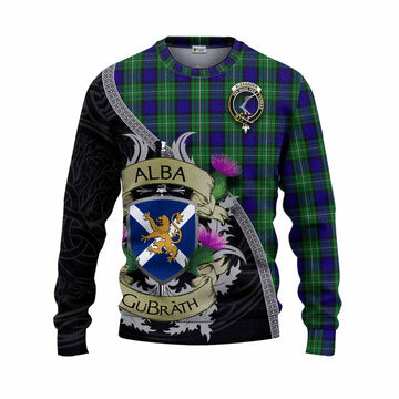 Tartan Vibes Clothing Alexander Tartan Family Crest Knitted Sweater Lion Rampant Royal Thistle Shield Celtic Inspired