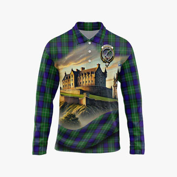 Tartan Vibes Clothing Alexander Tartan Family Crest Long Sleeve Polo Shirt with Scottish Ancient Castle Style