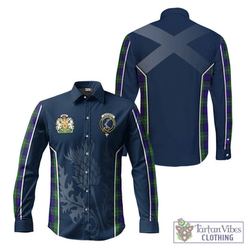 Alexander Tartan Long Sleeve Button Up Shirt with Family Crest and Scottish Thistle Vibes Sport Style