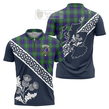 Tartan Vibes Clothing Alexander Tartan Zipper Polo Shirt Featuring Thistle and Scotland Map