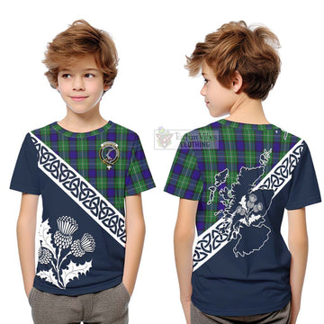 Tartan Vibes Clothing Alexander Tartan Kid T-Shirt Featuring Thistle and Scotland Map
