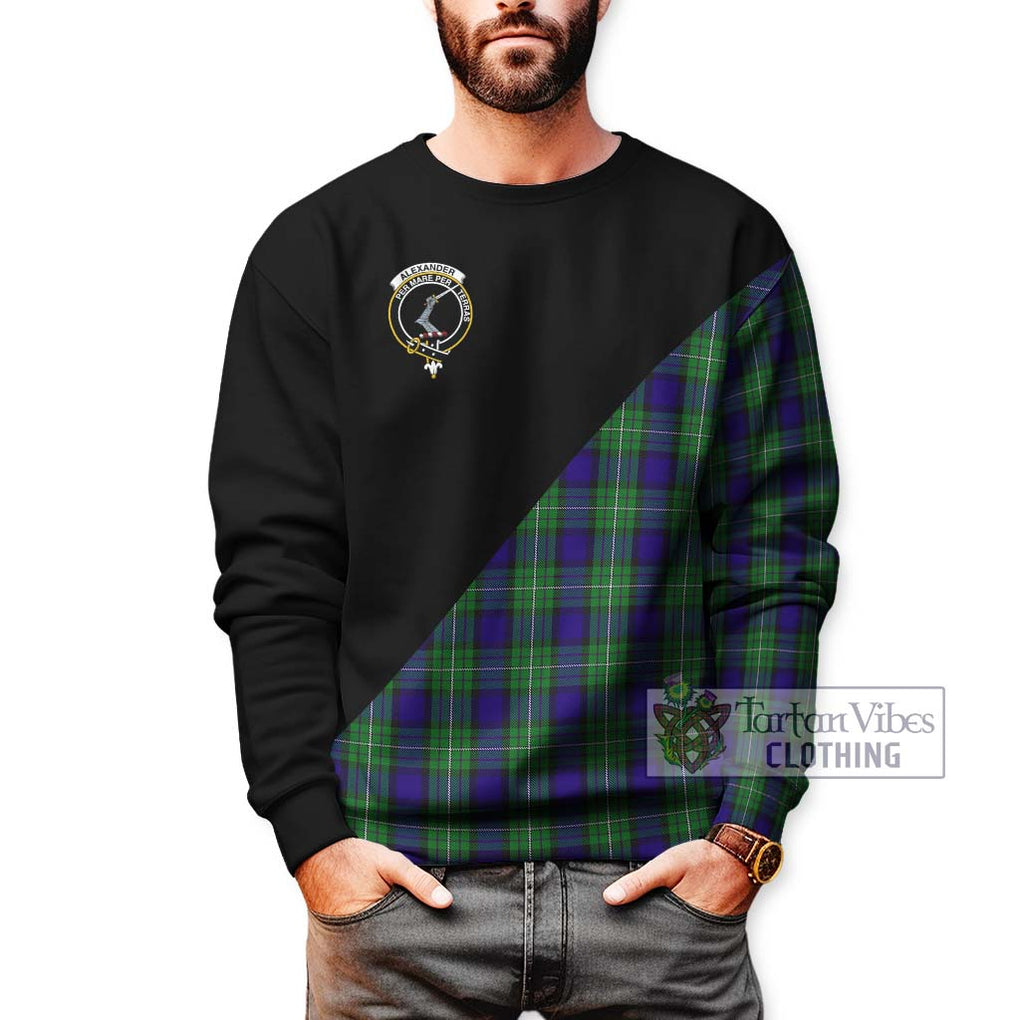 Alexander Tartan Sweatshirt with Family Crest and Military Logo Style Unisex - Tartanvibesclothing Shop