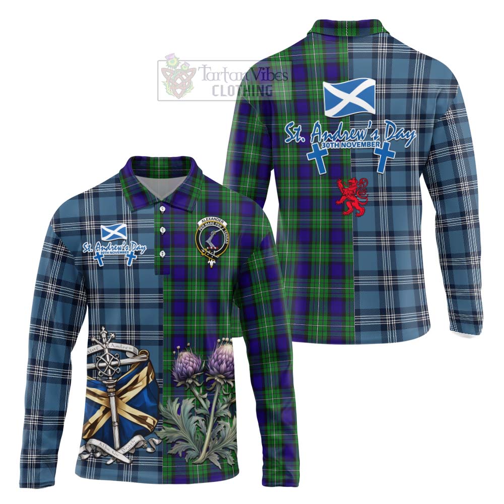 Tartan Vibes Clothing Alexander Tartan Long Sleeve Polo Shirt Happy St. Andrew's Day Half Tartan Style