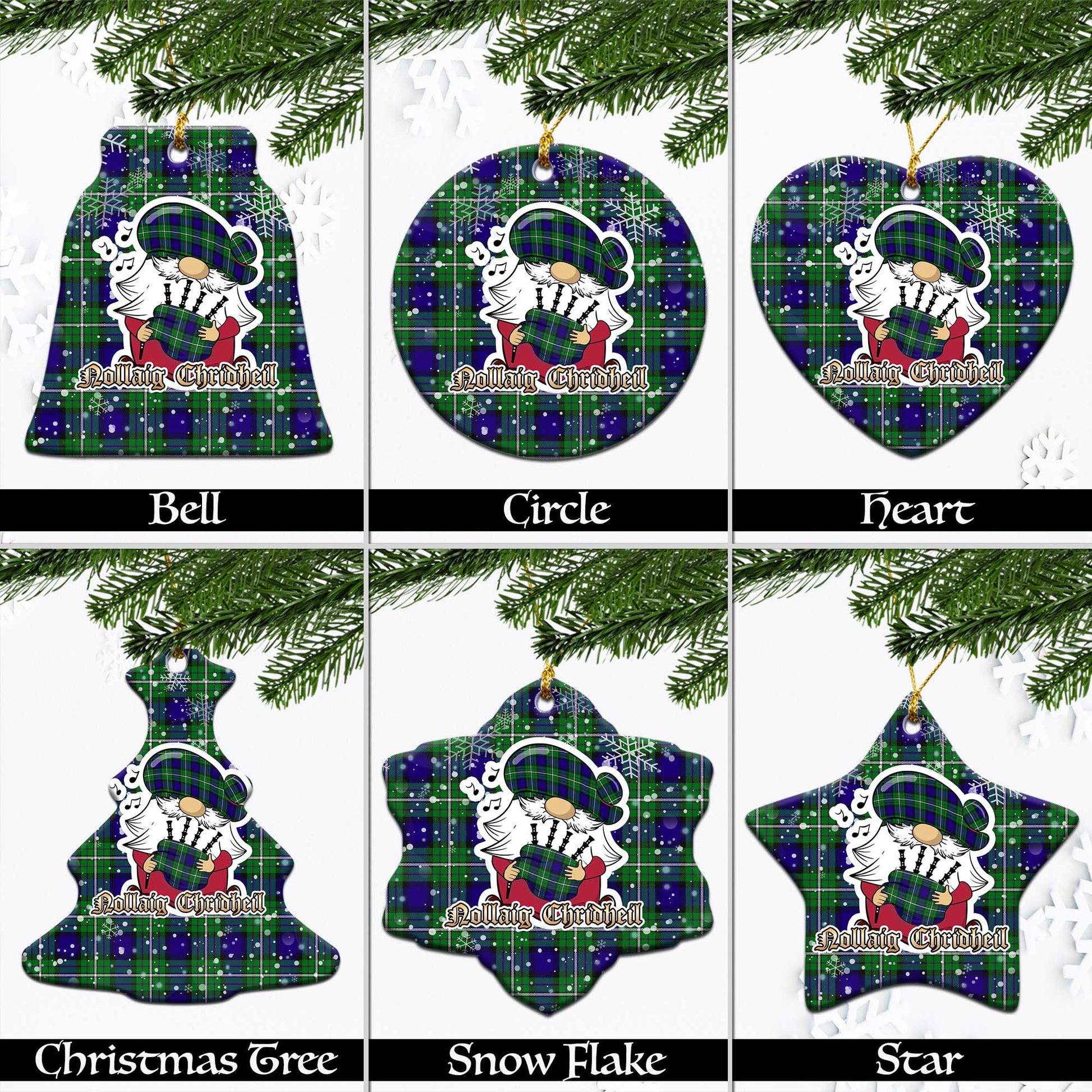 Alexander Tartan Christmas Ornaments with Scottish Gnome Playing Bagpipes Ceramic - Tartanvibesclothing