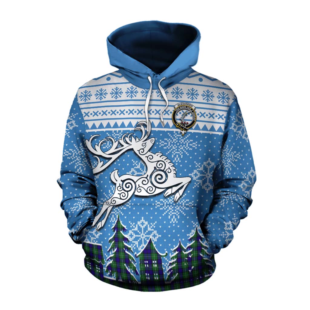 Tartan Vibes Clothing Alexander Clan Christmas Cotton Hoodie Celtic Reindeer Style