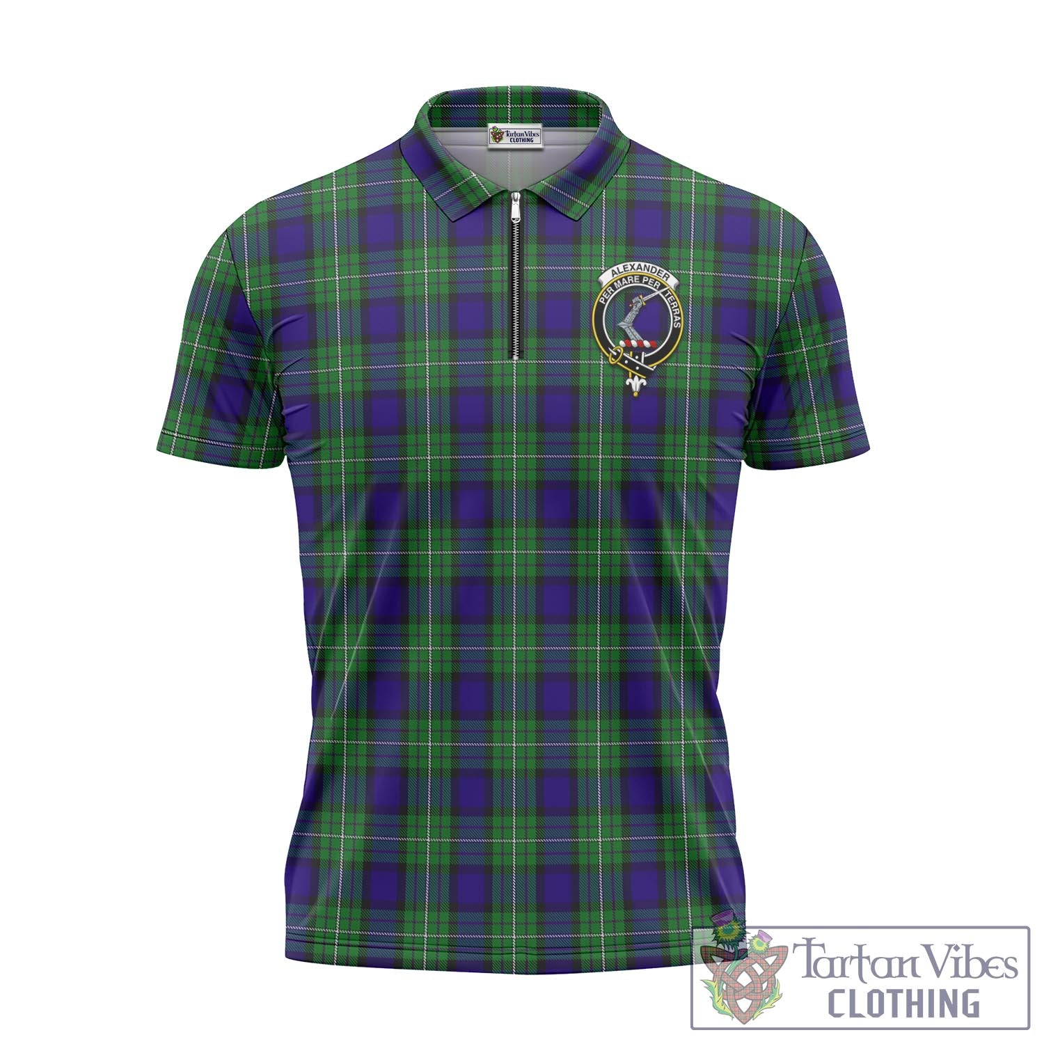 Tartan Vibes Clothing Alexander Tartan Zipper Polo Shirt with Family Crest